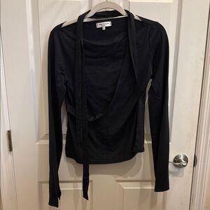 Anne Fontaine Black Long Sleeve Wrap Blouse